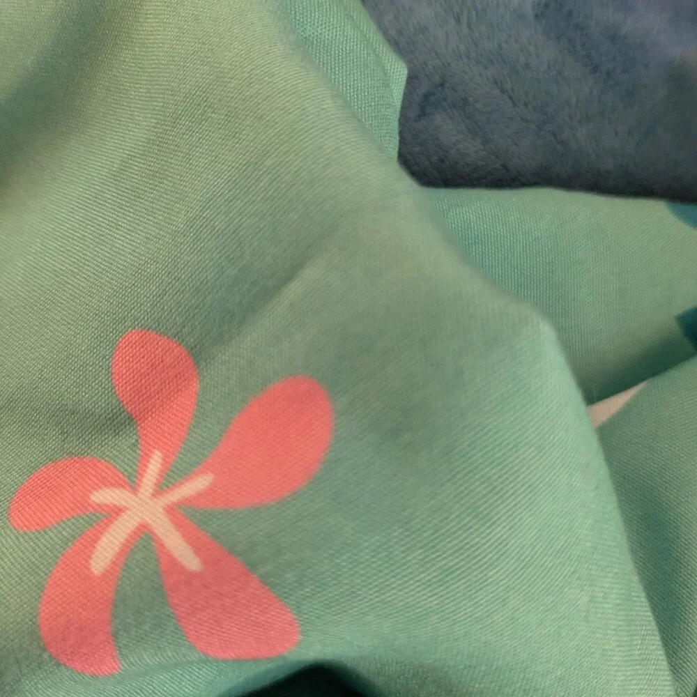 Disney Stitch Teal Twin Size Top Sheet Tropical Leaves Lilo and Stitch